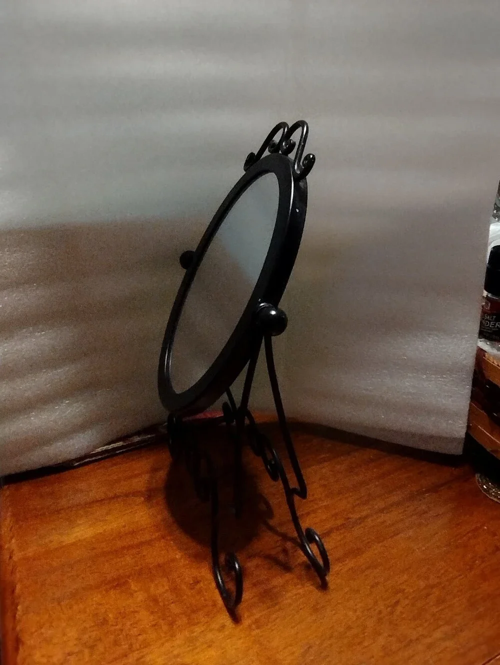 Small Mirror With Stand Tabletop Desk Hand Decorative Metal Scroll Black 11